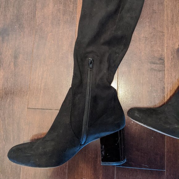 Black Suede Style Over The Knee Boots - Picture 2 of 4